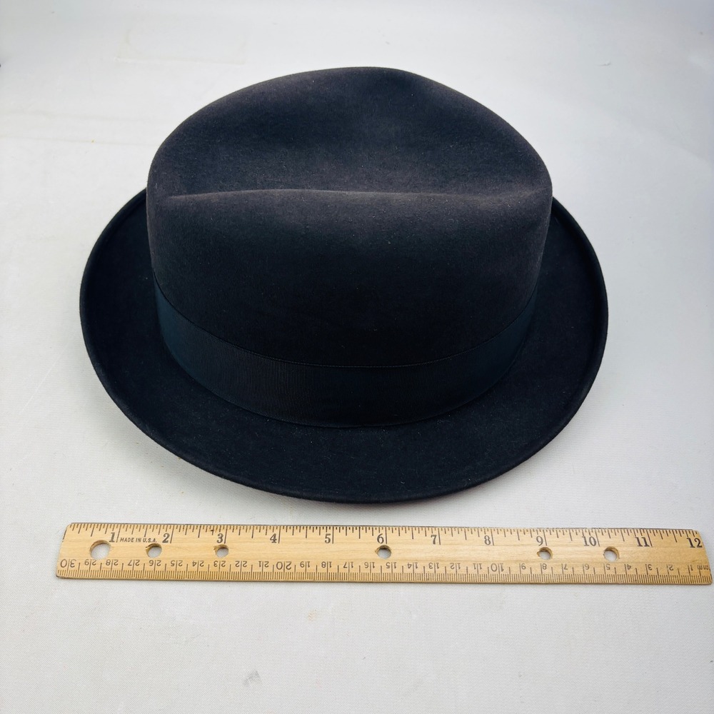 Vintage Mens Sterling Hats Black Felt Fedora Hat Grosgrain Ribbon Bow No Size - Picture 7 of 12